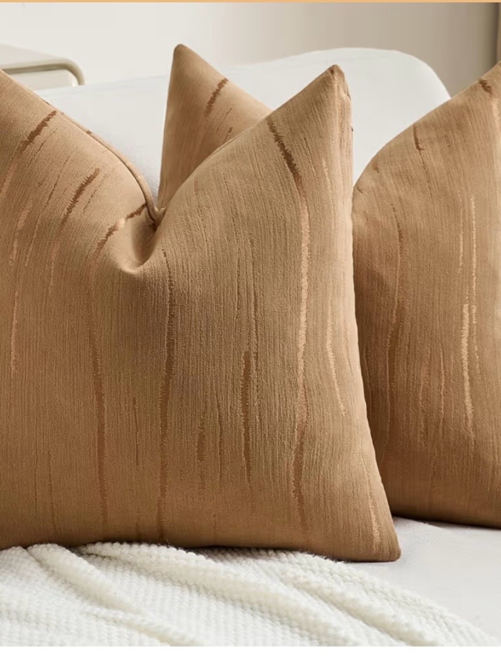 2 Bronze Chenille Striped Throw Pillow Covers 24x24 Inches